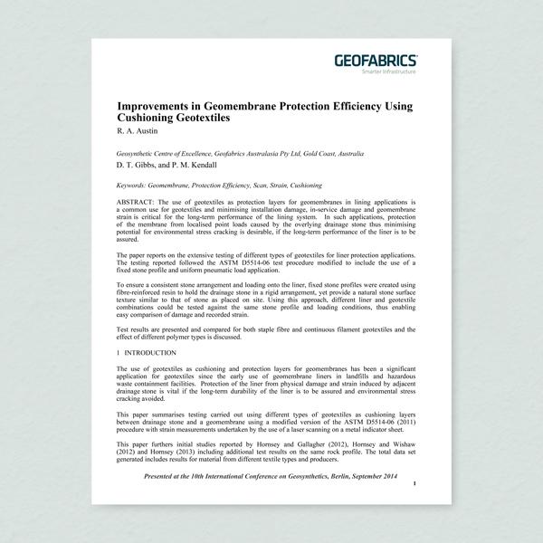 White Paper Cover: Improvements in Geomembrane Protection Efficiency Using Cushioning Geotextiles