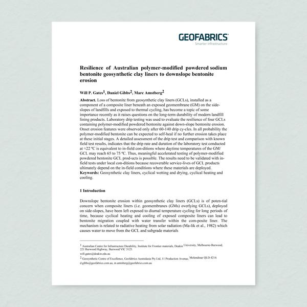 White Paper Cover: Resilience of Australian polymer-modified powdered sodium bentonite geosynthetic clay liners to downslope bentonite erosion