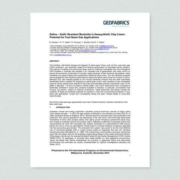 White Paper Cover: Saline-Sodic resistant bentonite in GCLs potential for coal seam use