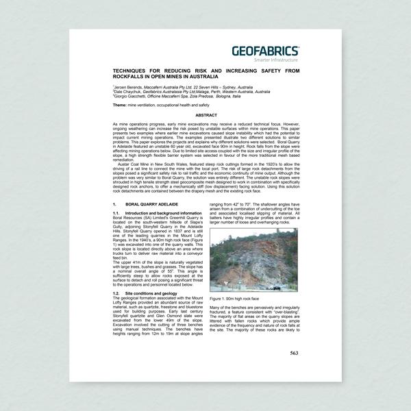 White Paper Cover: Techniques for reducing risk and increasing safety from rockfall in open mines Australia